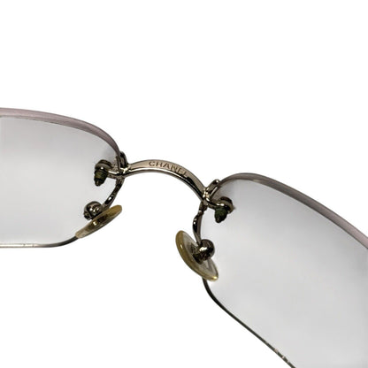 Chanel Rimless Rectangle Diamante Silver Crystals Vintage Sunglasses