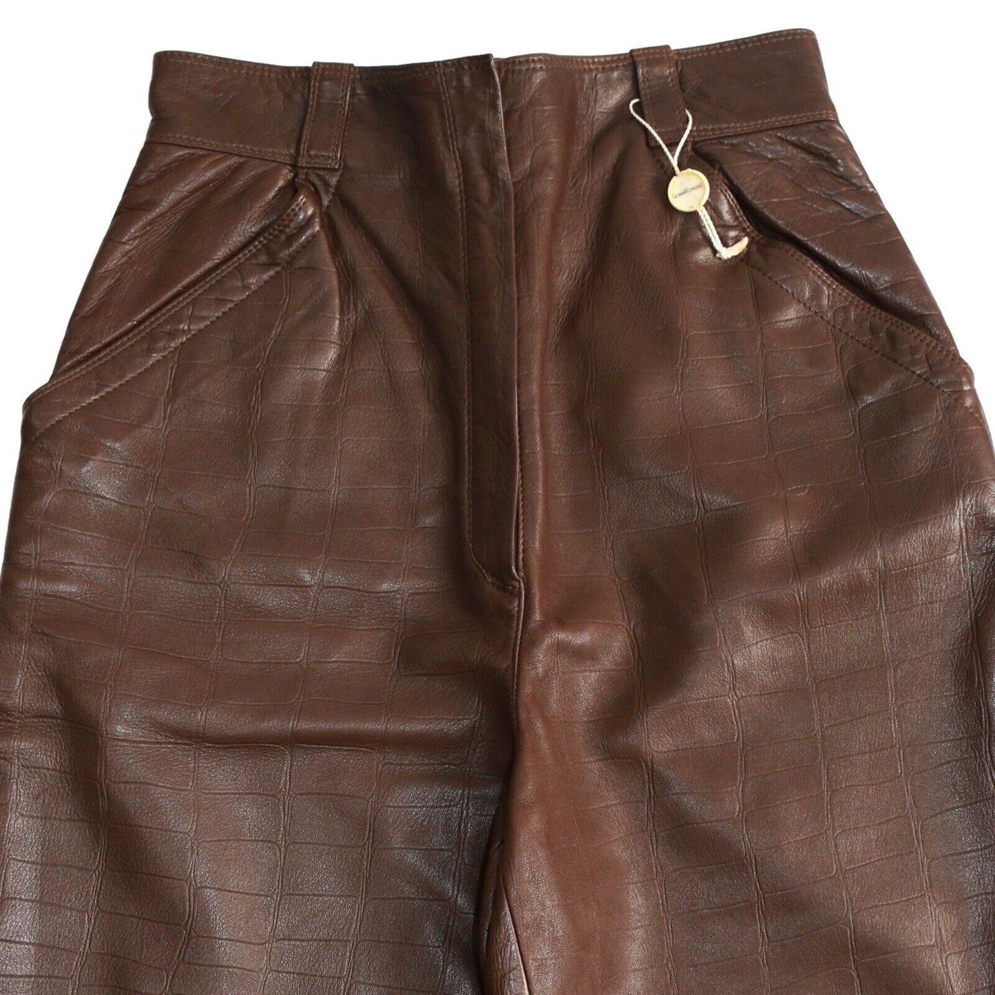 Gianni Versace Vintage Brown Leather Trousers Size 40