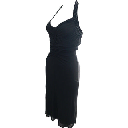 Gucci 2006 Black Embellished Halter Monogram Ruched Dress Size XS