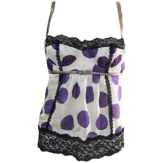 Dolce & Gabbana Silver & Purple Polka Dot Bustier Silk Top Size 42 Small