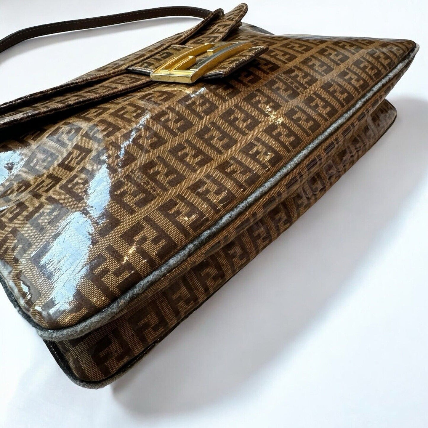 Fendi Brown Monogram PVC Mama Flap Baguette Vintage Shoulder Bag