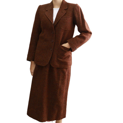 Yves Saint Laurent Rive Gauche Vintage 1970 Blazer & Skirt Brown Wool Set Size M