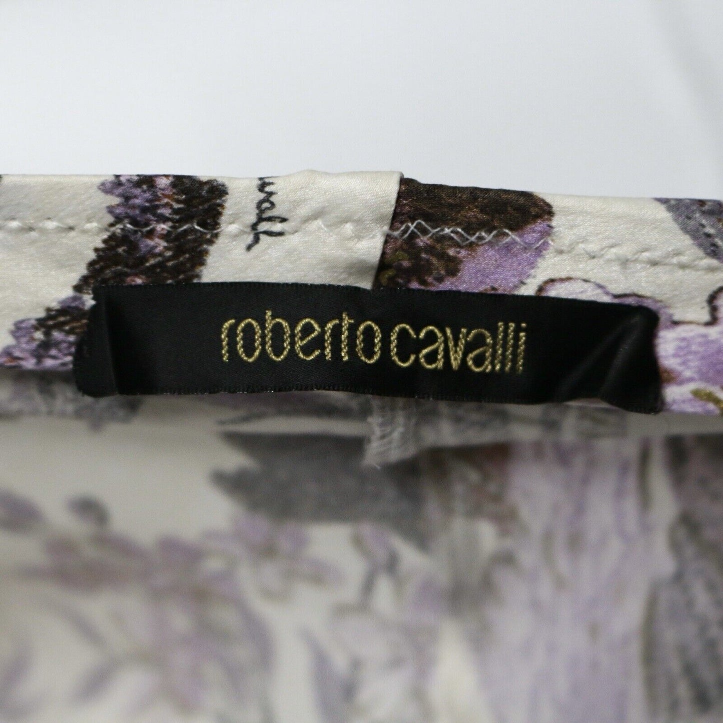 Roberto Cavalli White & Purple Floral Silk Knee-Length Skirt Size 42