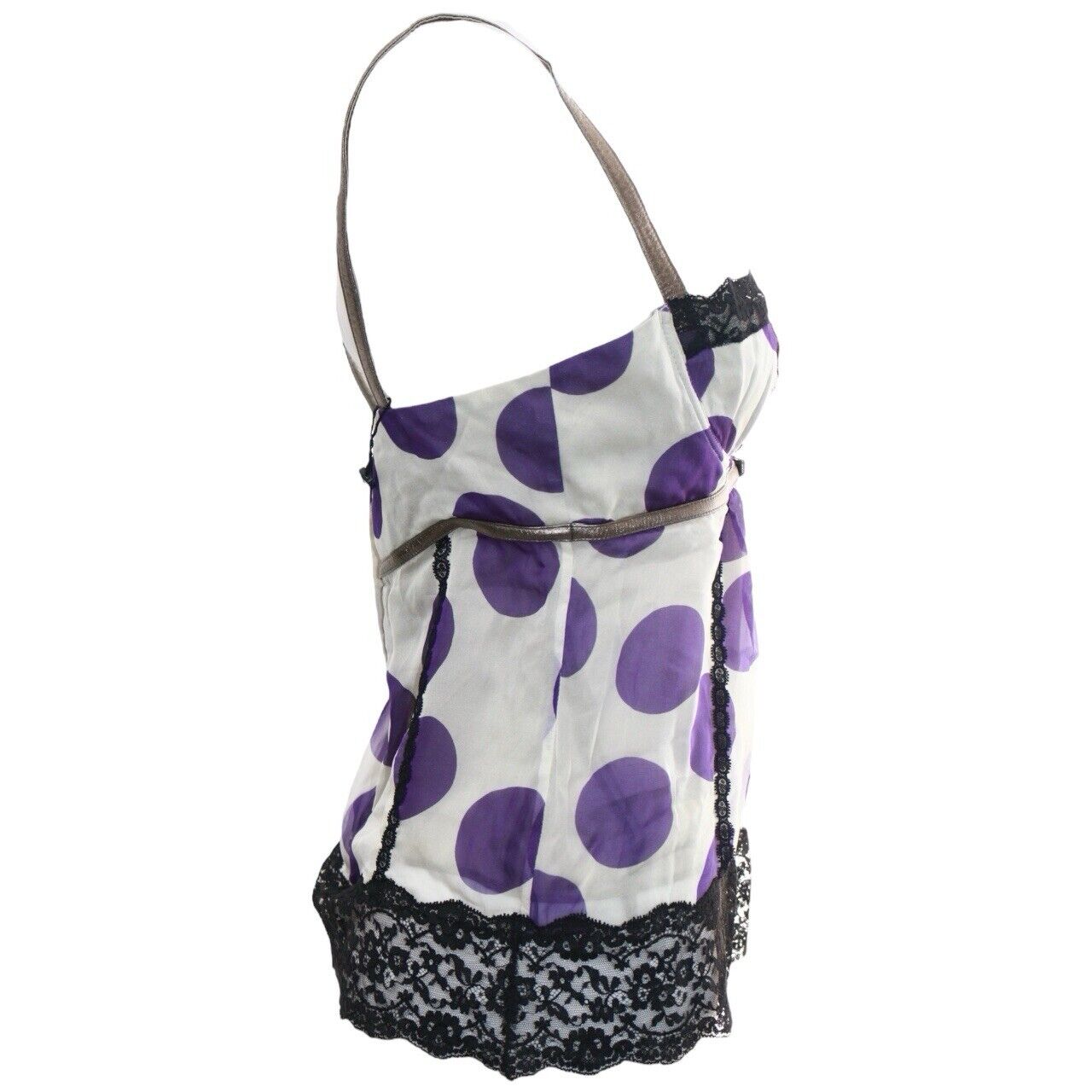 Dolce & Gabbana Silver & Purple Polka Dot Bustier Silk Top Size 42 Small