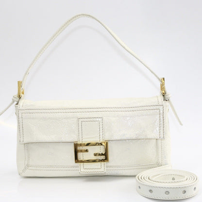 Fendi White & Gold Patent Leather Vintage Shoulder Baguette Bag