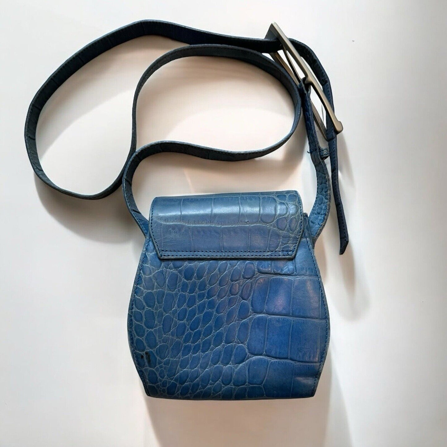 Gianni Versace Blue Leather Vintage Medusa Crossbody Bag