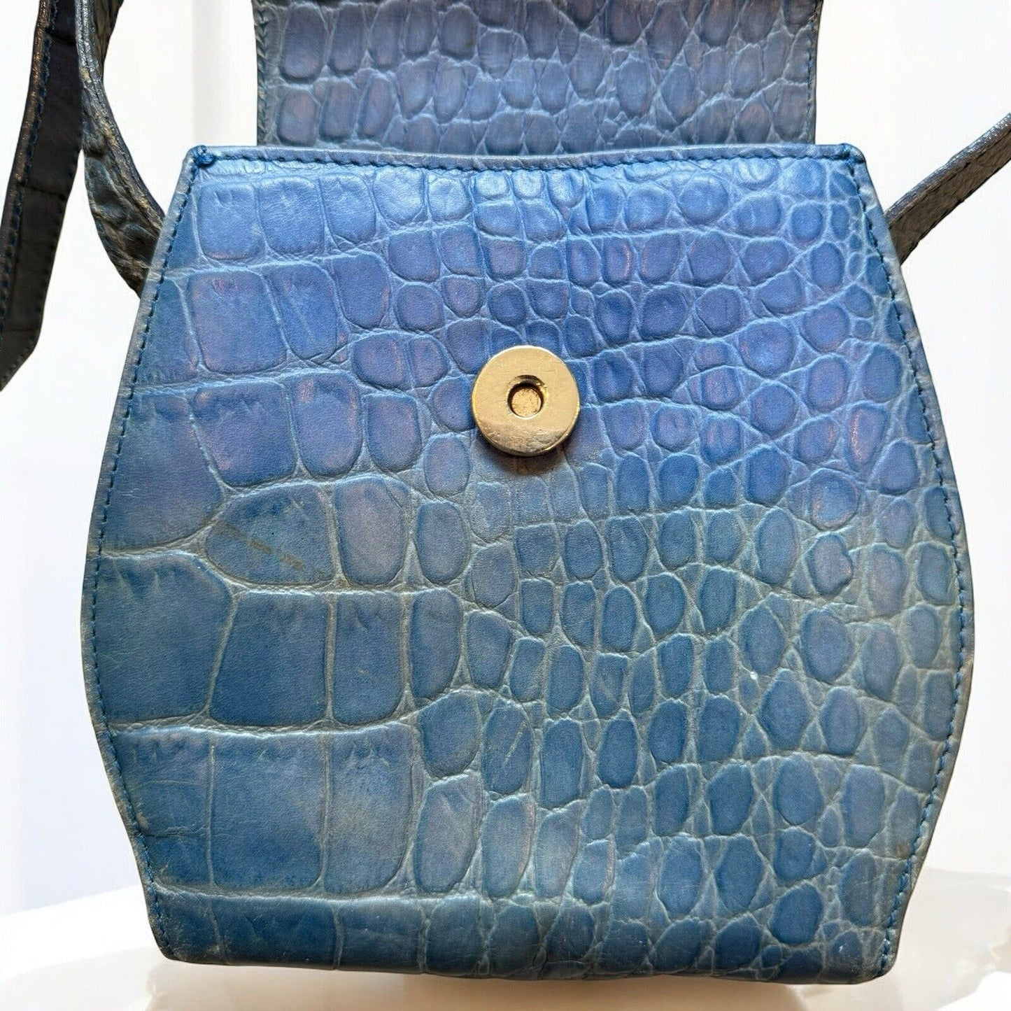 Gianni Versace Blue Leather Vintage Medusa Crossbody Bag